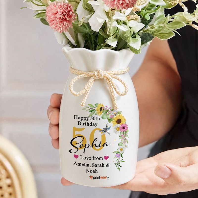 Personalized Ceramic Bloom Vase – Custom Flower Vase Home Decor Gift