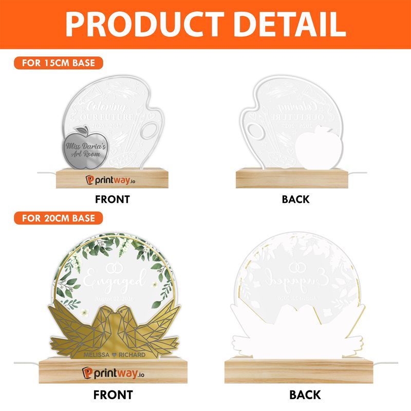 Personalized Mirror Acrylic LED Light – Wooden Base Ambient Decor Gift