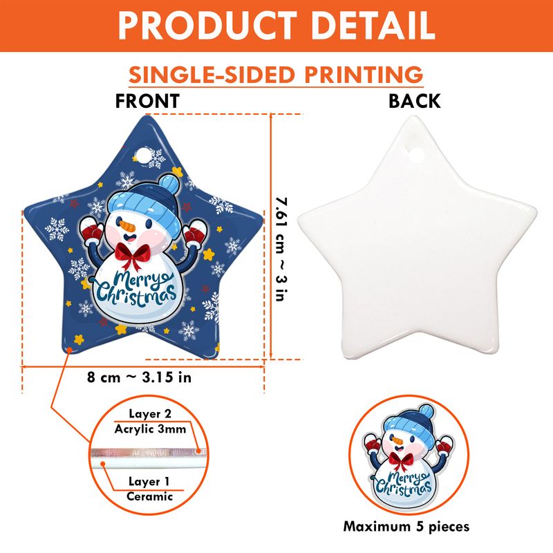 Personalized Star Ceramic Christmas Ornament With Acrylic Pieces