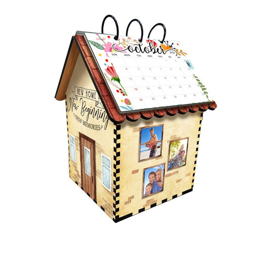 Personalized House Box Wooden Desk Calendar With Storage