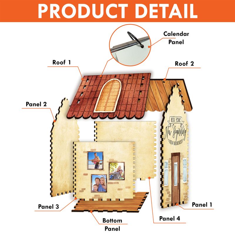 Personalized House Box Wooden Desk Calendar With Storage