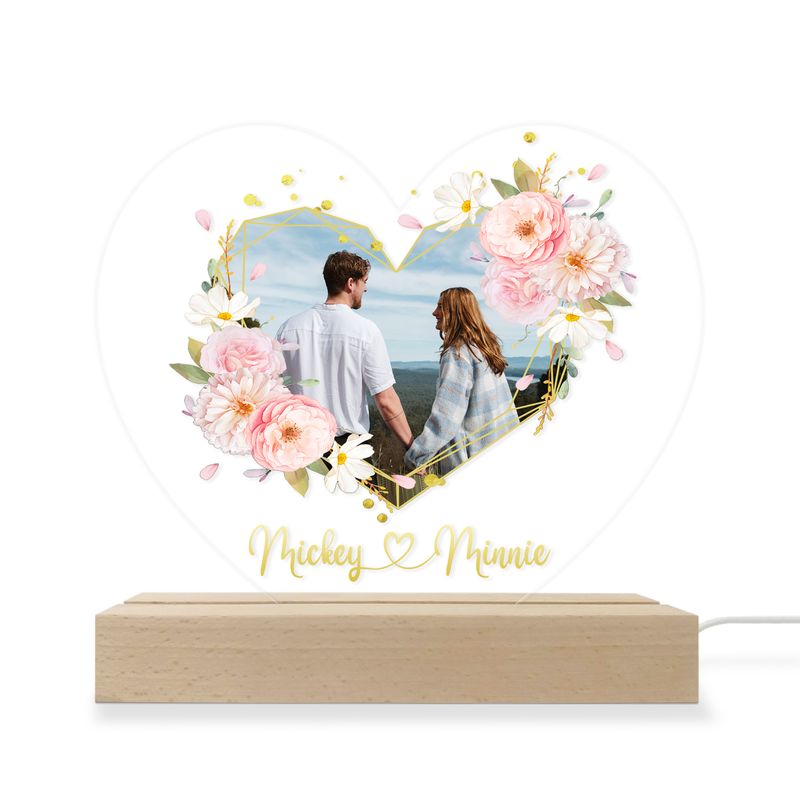 Personalized 3D Monochrome Led Light With Wooden Base - US