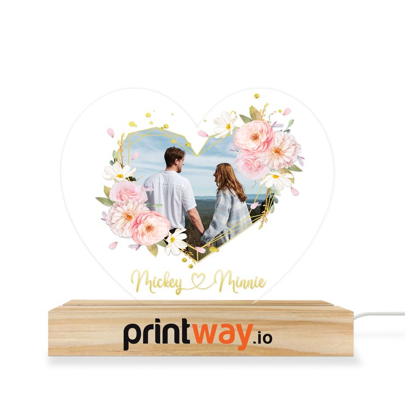 Personalized 3D Monochrome Led Light With Wooden Base - US