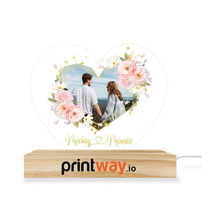 Personalized 3D Monochrome Led Light With Wooden Base - US