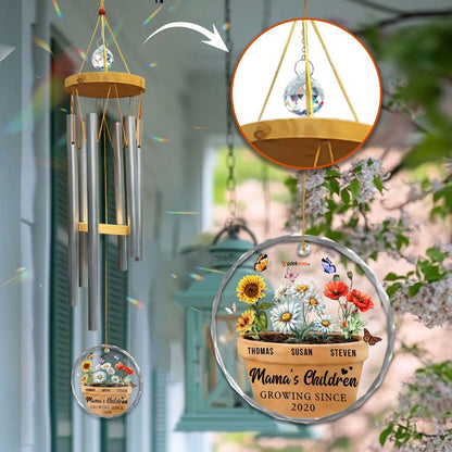 Personalized Wind Chimes – Custom Glass Ornament with Crystal Charm Gift