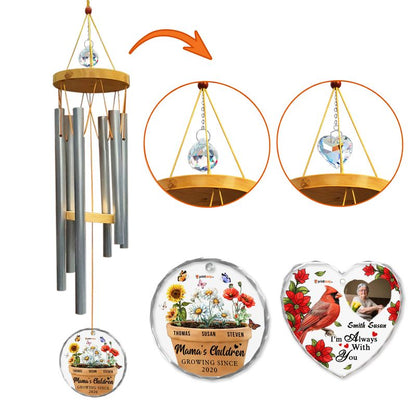 Personalized Wind Chimes – Custom Glass Ornament with Crystal Charm Gift
