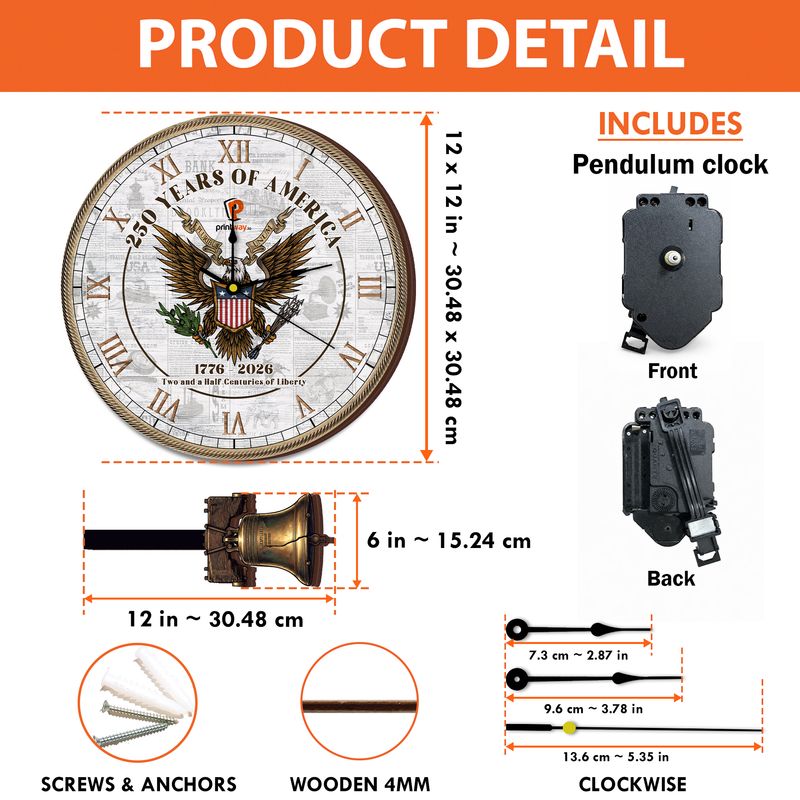 Personalized Wooden Pendulum Wall Clock – Custom Family Home Decor