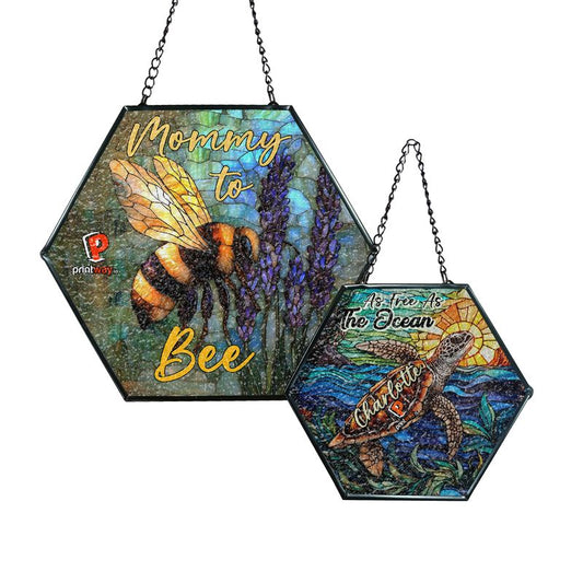 Personalized Hexagon Stained Glass Suncatcher – Window Sun Decor Gift