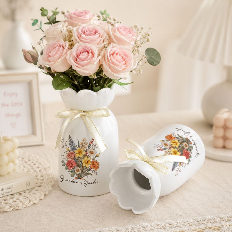 Personalized Ceramic Flower Vase – Custom Glossy Vase Home Decor Gift