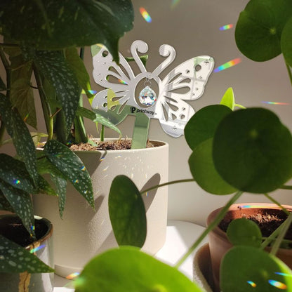 Personalized Mirror Acrylic Plant Stake with Crystal Charm – Garden Gift