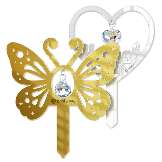 Personalized Acrylic Plant Stake with Crystal Charm