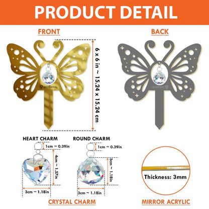 Personalized Mirror Acrylic Plant Stake with Crystal Charm – Garden Gift