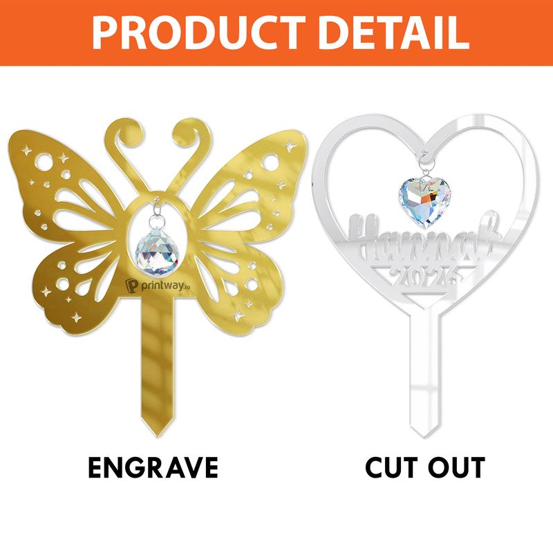 Personalized Acrylic Plant Stake with Crystal Charm