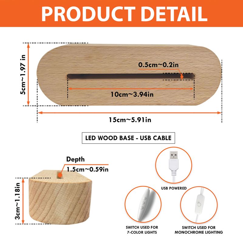 Personalized Acrylic Desk Clock with Wooden Base – LED Decor & Gift