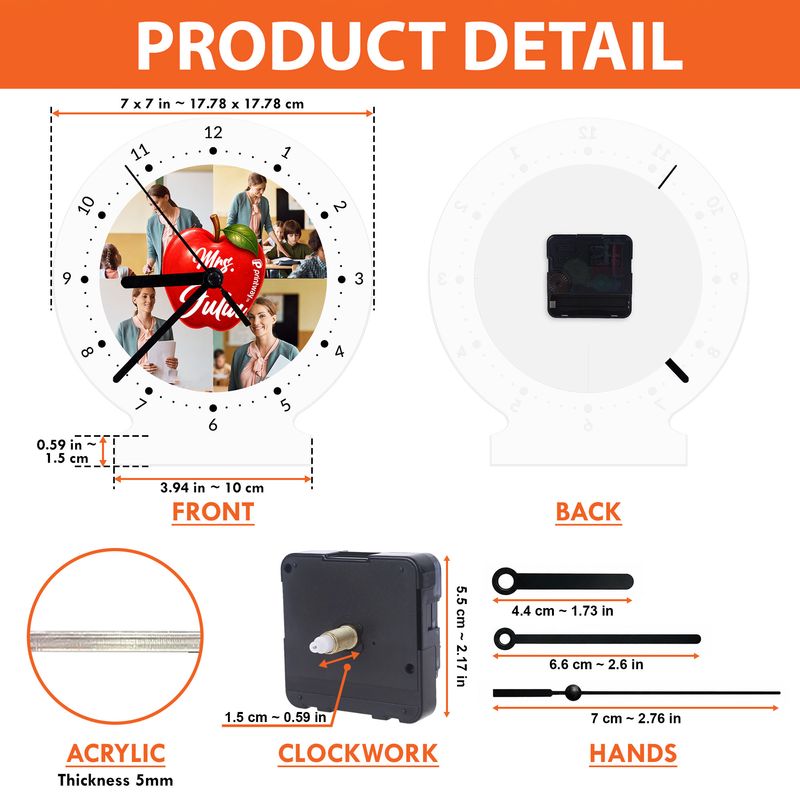 Personalized Acrylic Desk Clock with Wooden Base – LED Decor & Gift