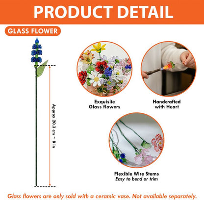 Personalized Ceramic Vase with Glass Flowers – Custom Home Decor Gift Set