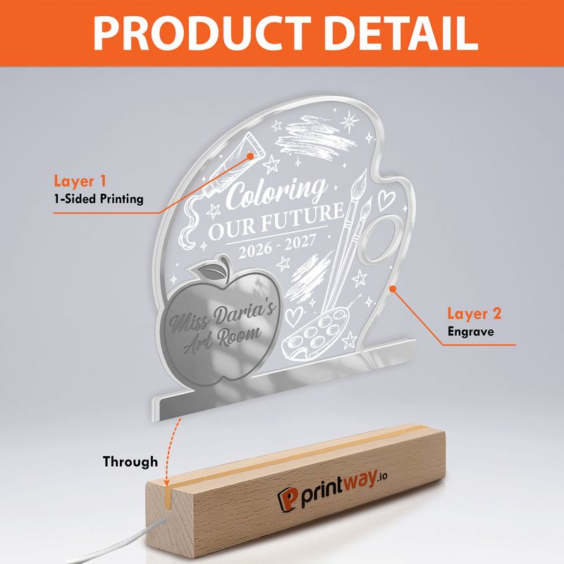 Personalized Mirror Acrylic LED Light – Wooden Base Ambient Decor Gift