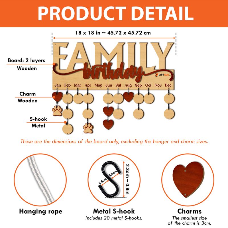 Personalized Family Celebration Board – Wooden Birthday & Anniversary Tracker